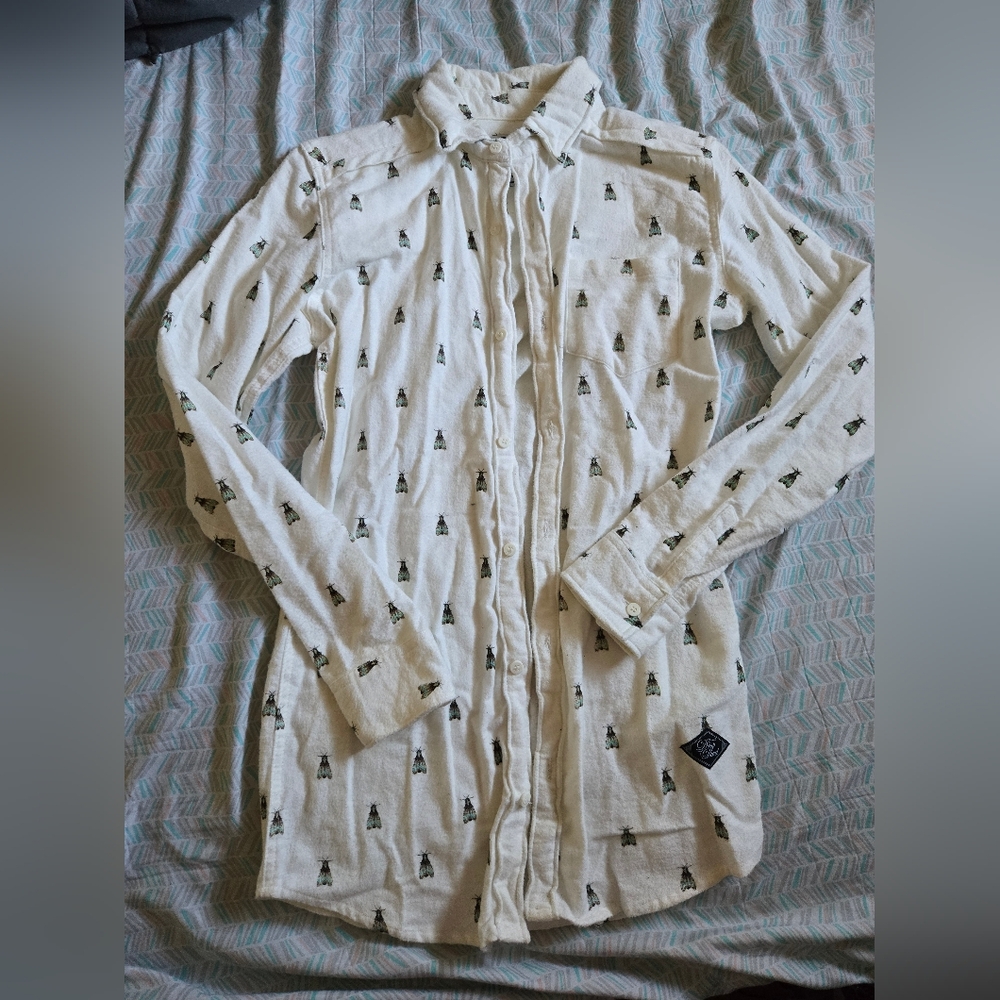 Drop Dead Clothing Off White Moth Flannel Button Up